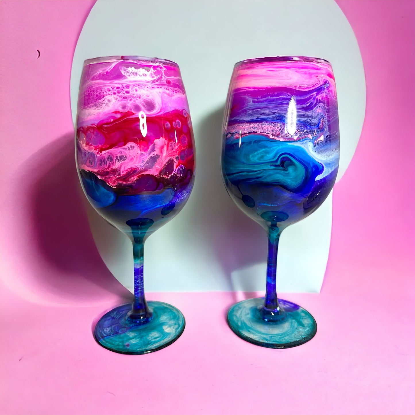 Pink Purple and Blue Wine Glasses and Drinkware-Handmade