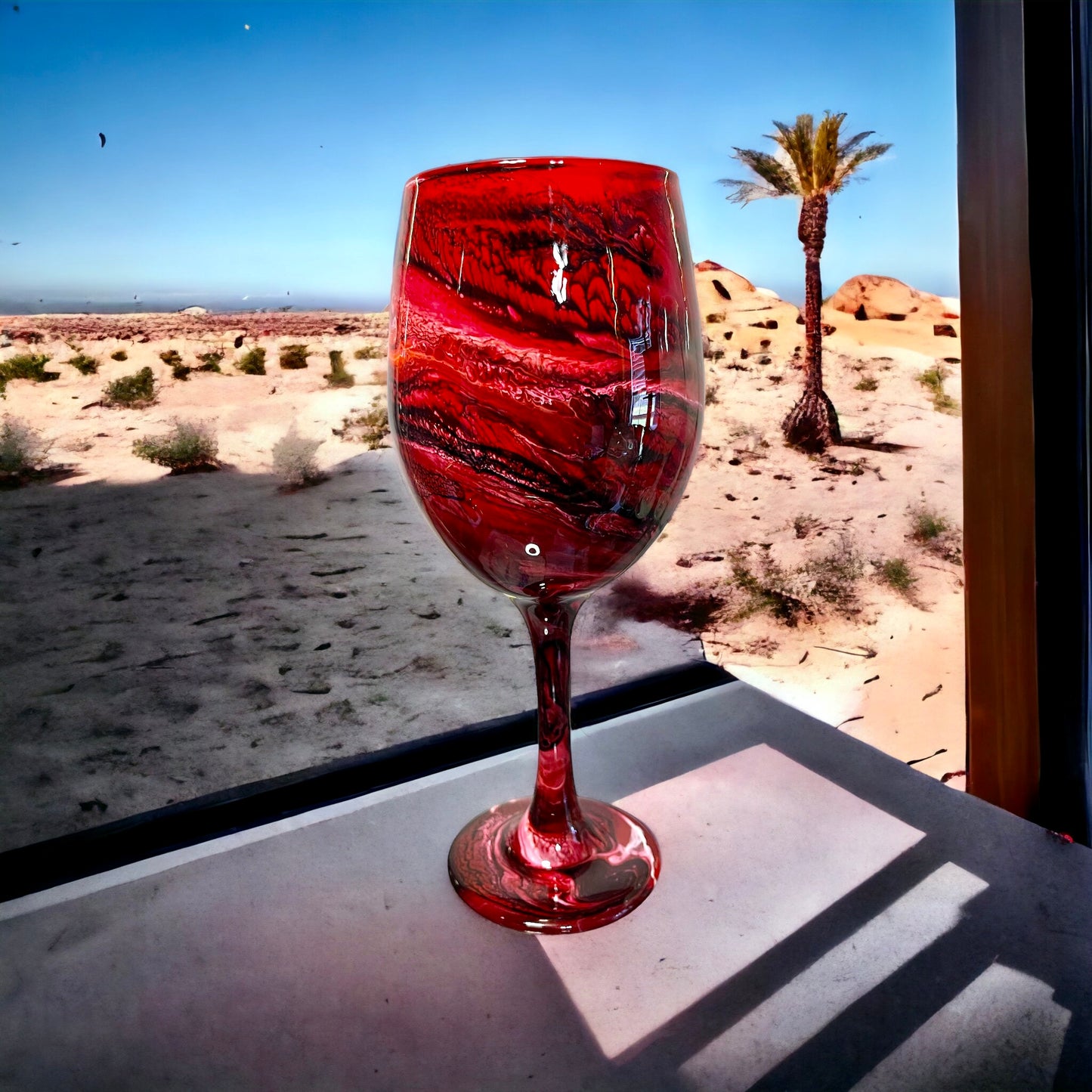 Red Swirl Swirl Wine Glasses and Drinkware-Handmade