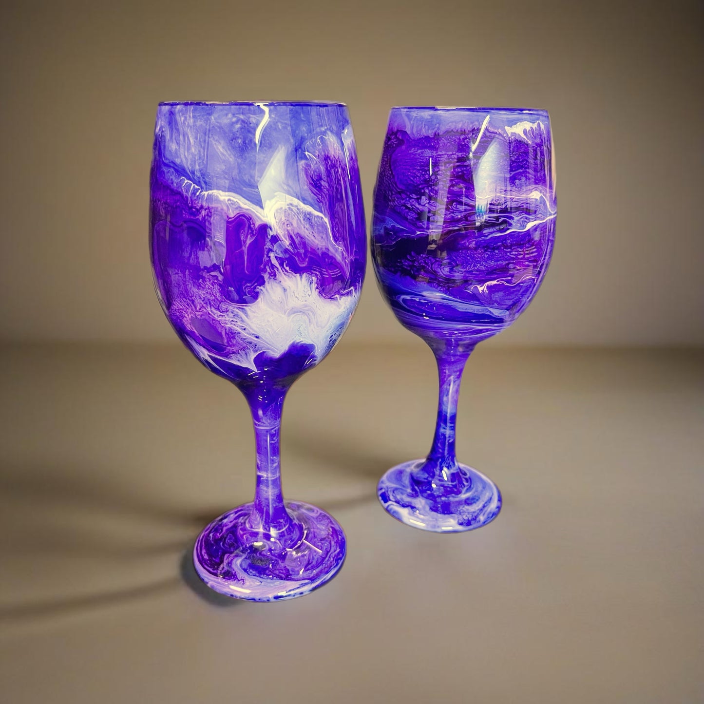 Purple and White Swirl Wine Glasses and Drinkware-Handmade