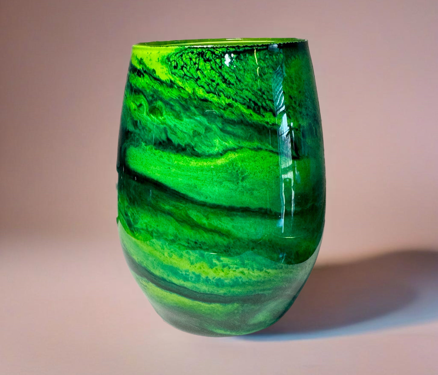 Green Swirl Wine Glasses and Drinkware-Handmade