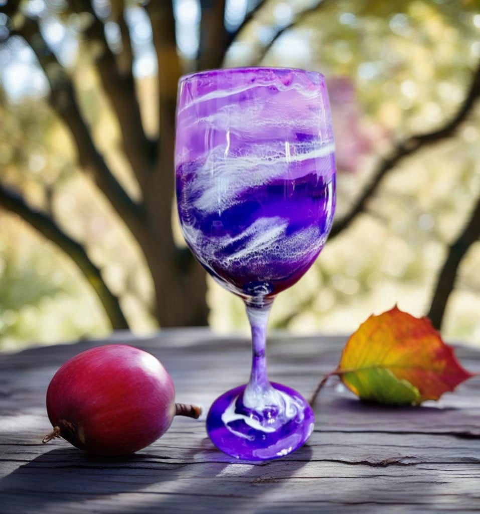 Purple and White Swirl Wine Glasses and Drinkware-Handmade
