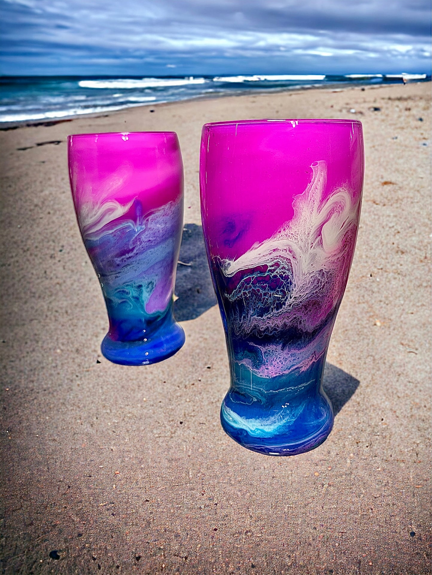 Pink Purple and Blue Wine Glasses and Drinkware-Handmade