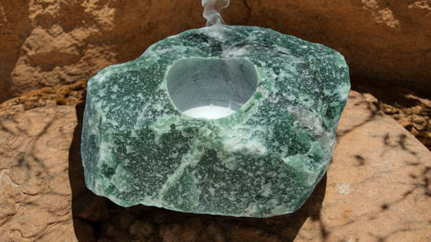 Rough Green Quartz Candleholder
