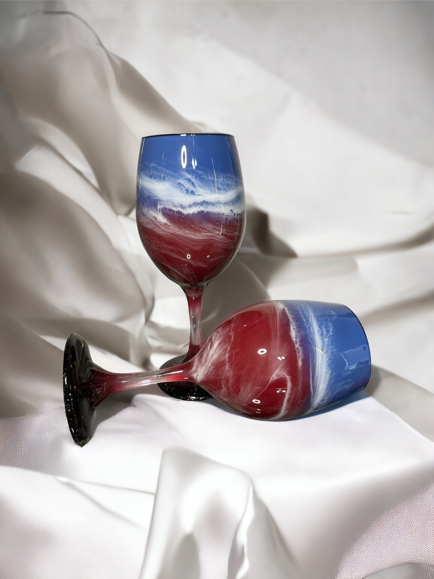 Red White & Blue Wine Glasses & Drinkware-Handmade
