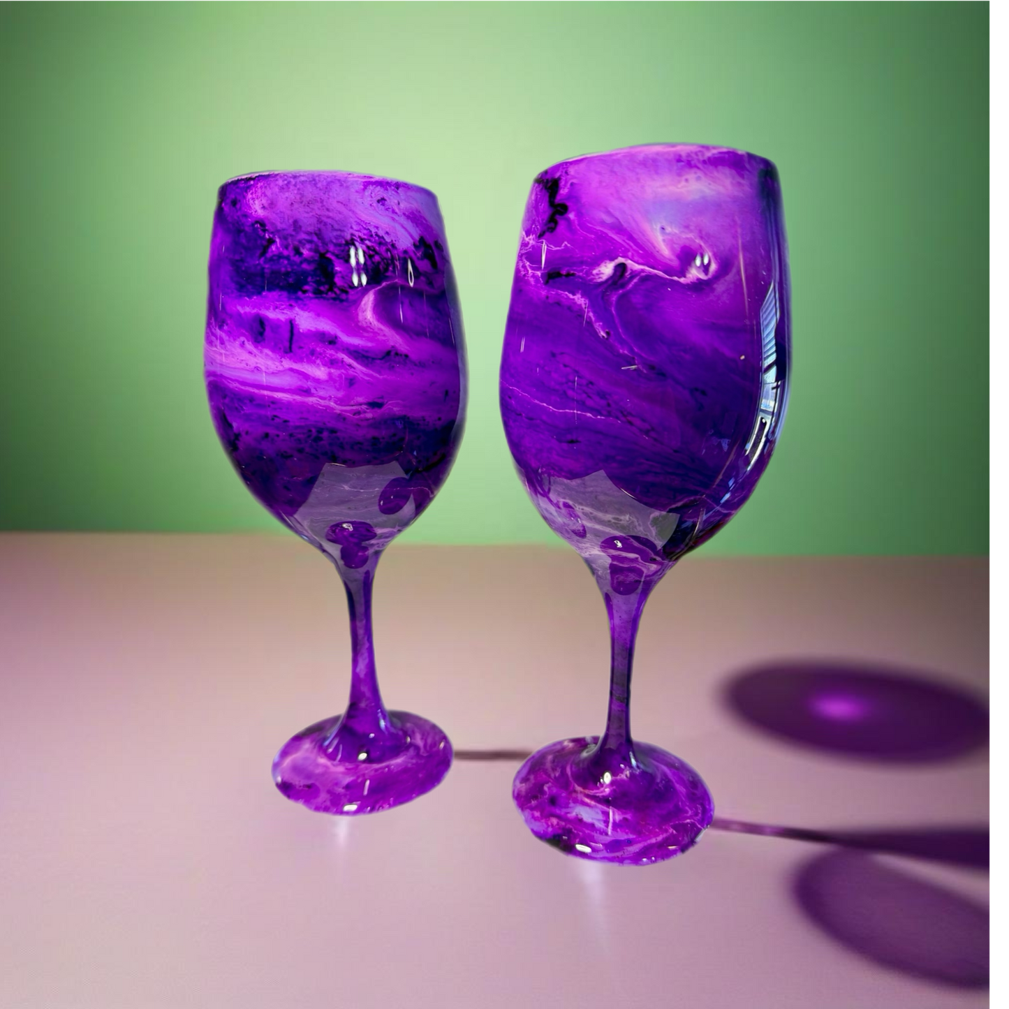 Purple and White Swirl Wine Glasses and Drinkware-Handmade