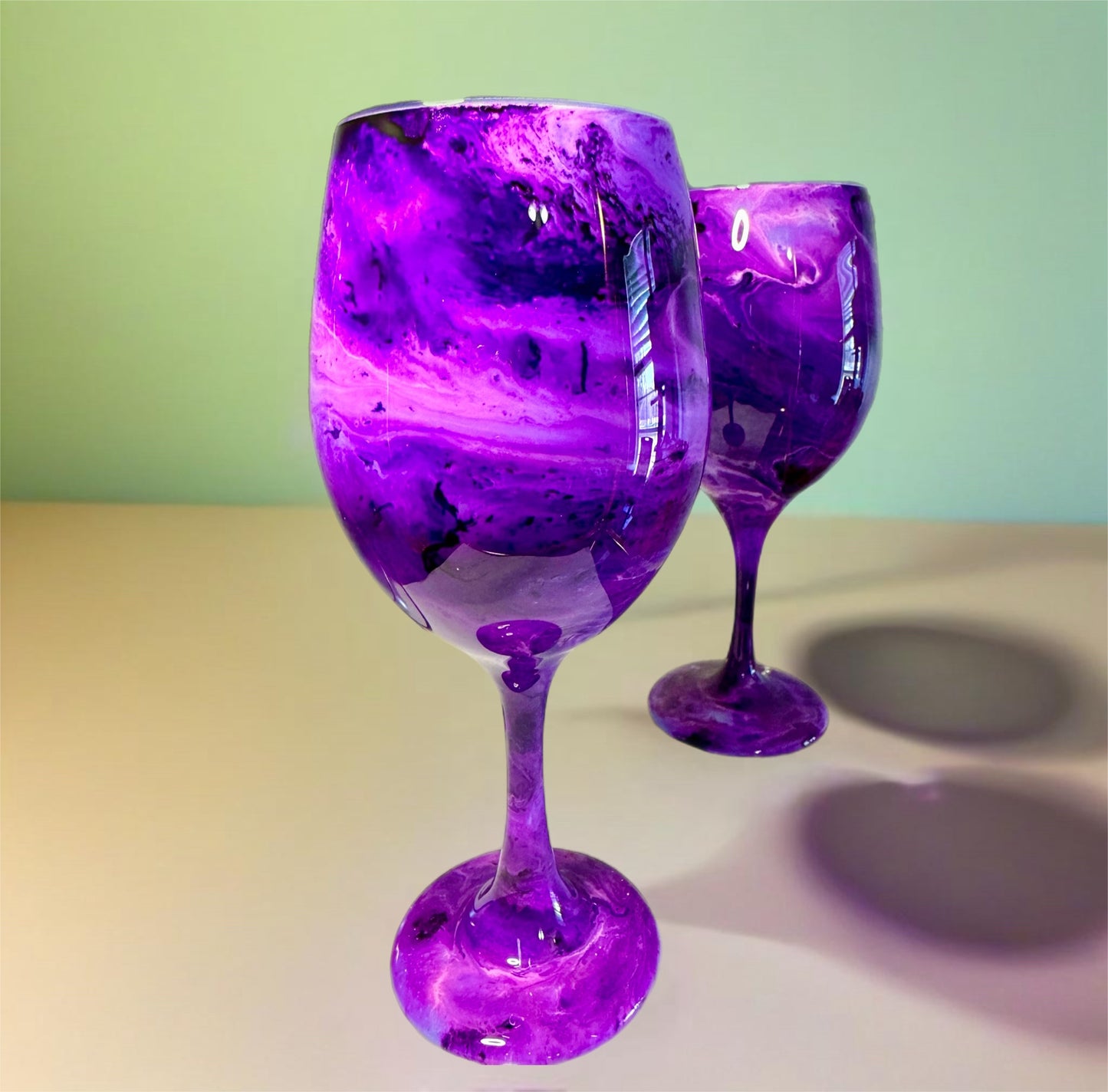 Purple and White Swirl Wine Glasses and Drinkware-Handmade