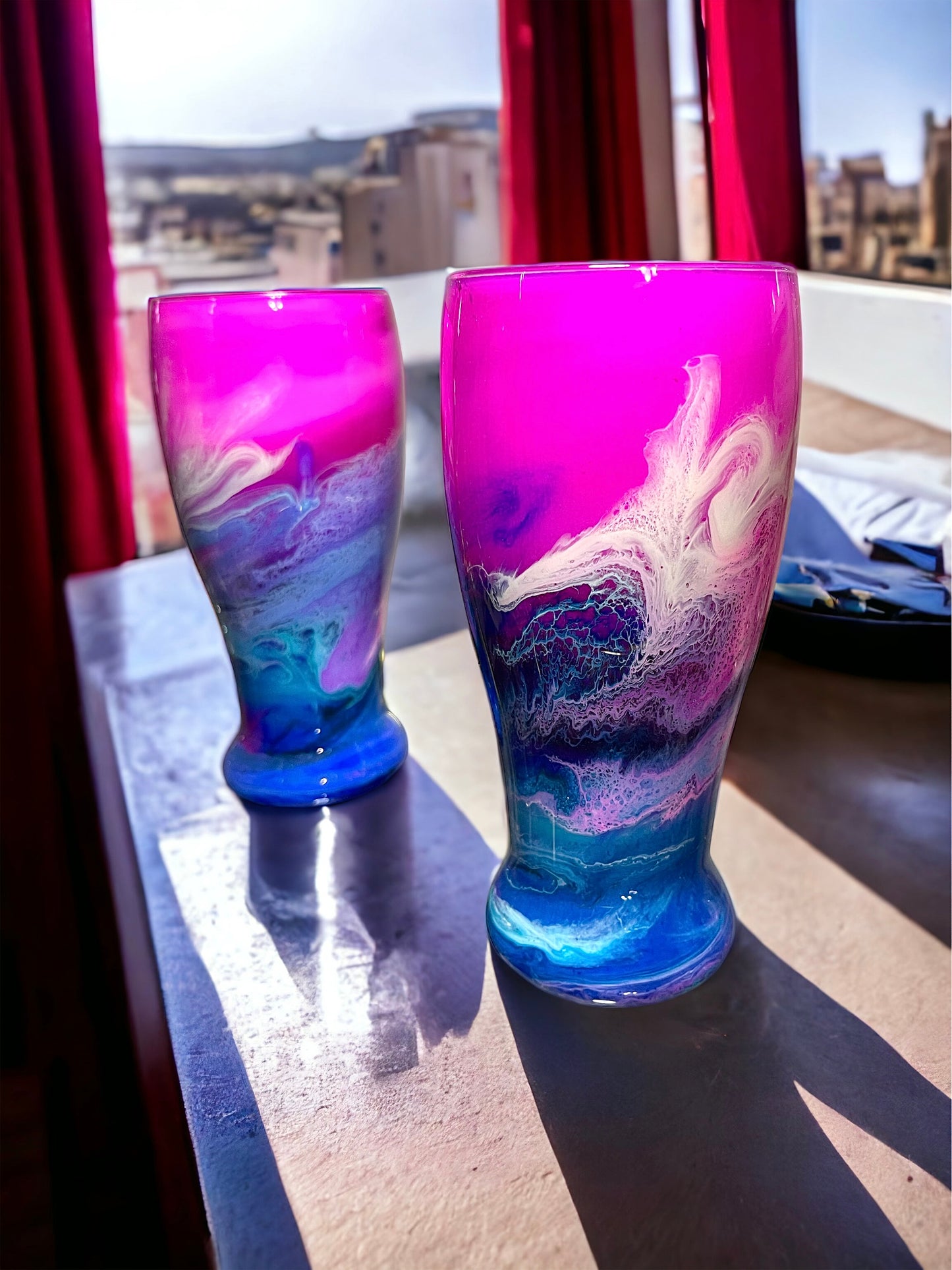 Pink Purple and Blue Wine Glasses and Drinkware-Handmade