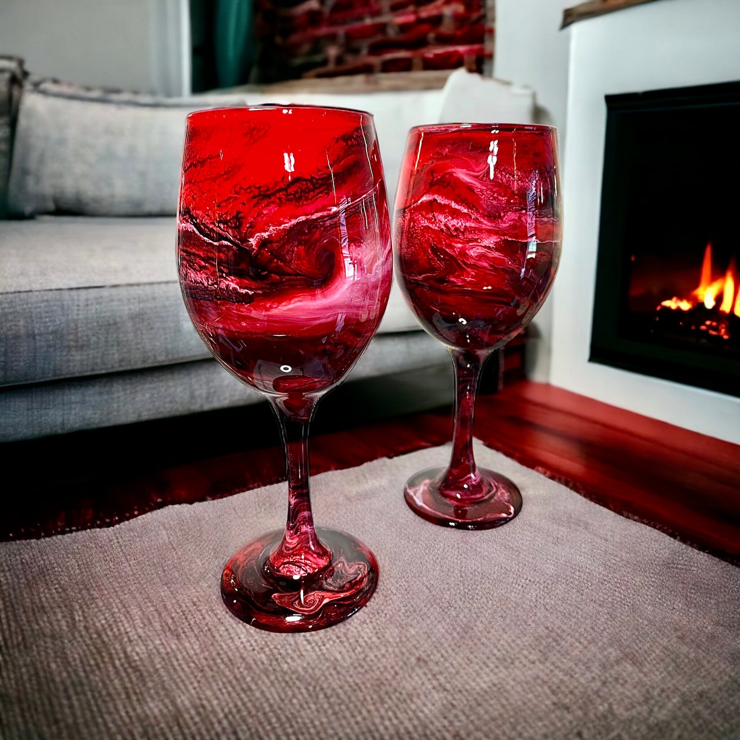 Red Swirl Swirl Wine Glasses and Drinkware-Handmade