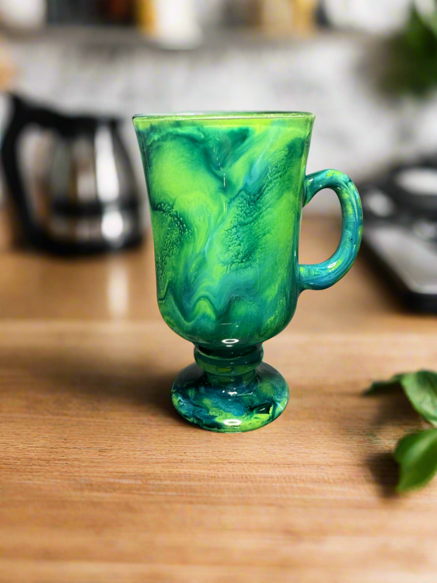 Green Swirl Wine Glasses and Drinkware-Handmade