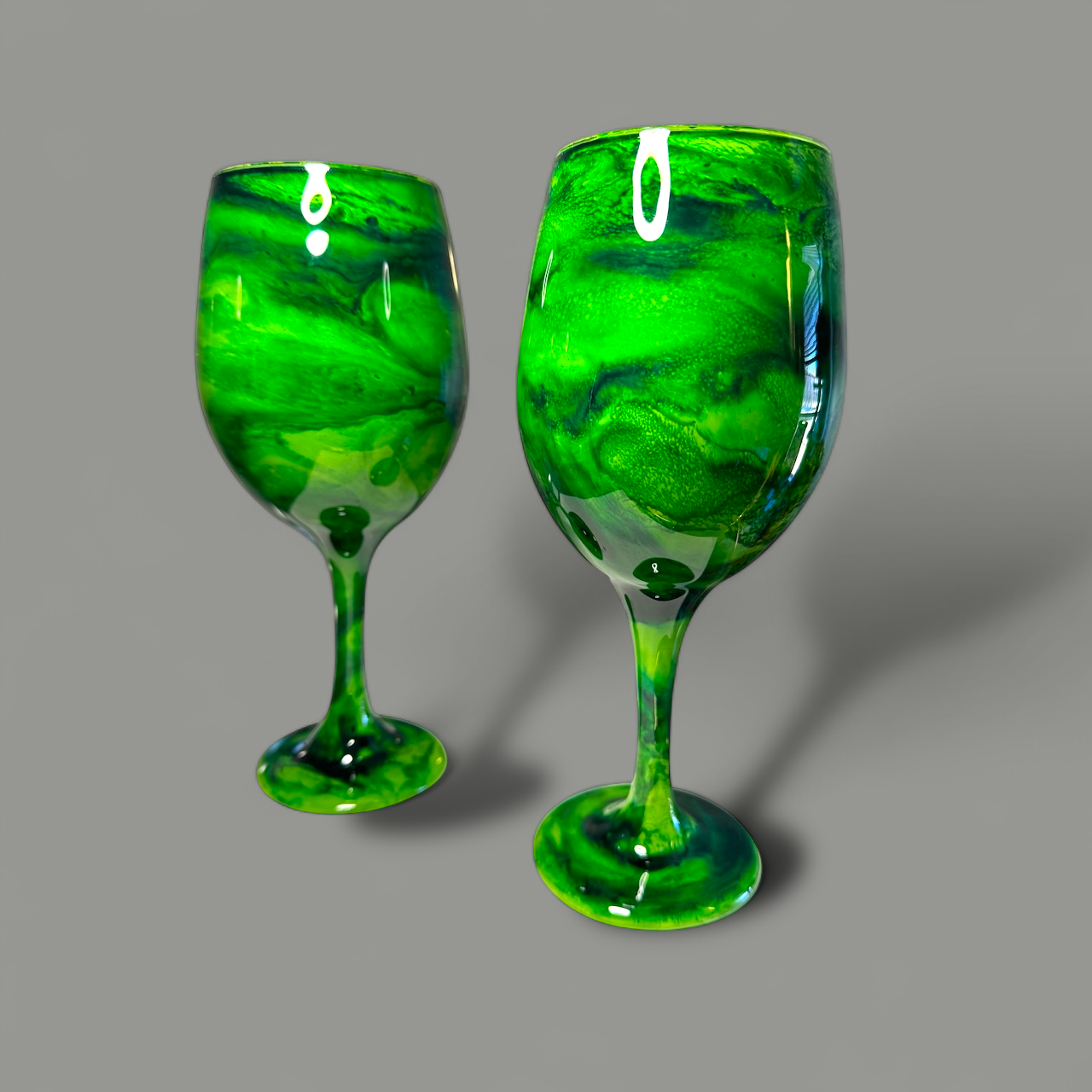 Green Swirl Wine Glasses and Drinkware-Handmade
