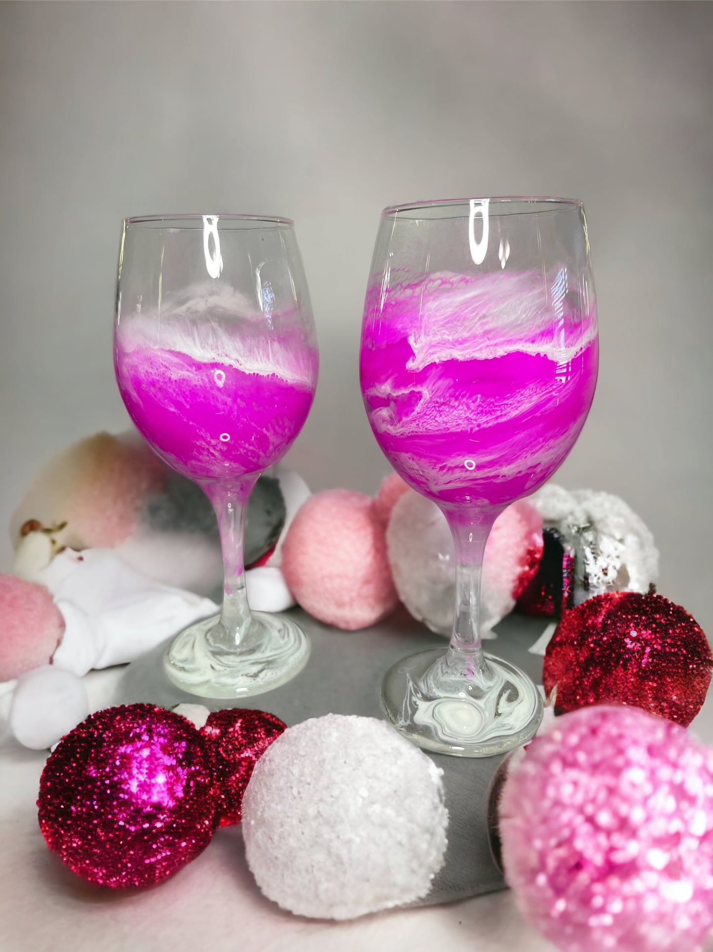 Hot Pink and White Wine Glasses and Drinkware-Handmade