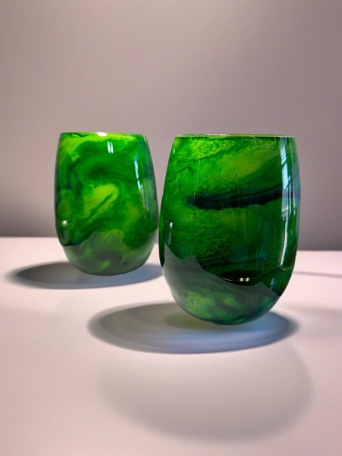 Green Swirl Wine Glasses and Drinkware-Handmade