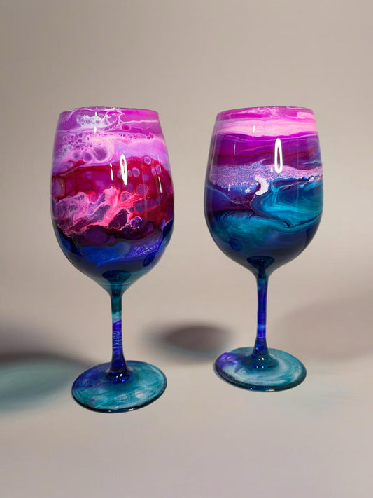 Pink Purple and Blue Wine Glasses and Drinkware-Handmade