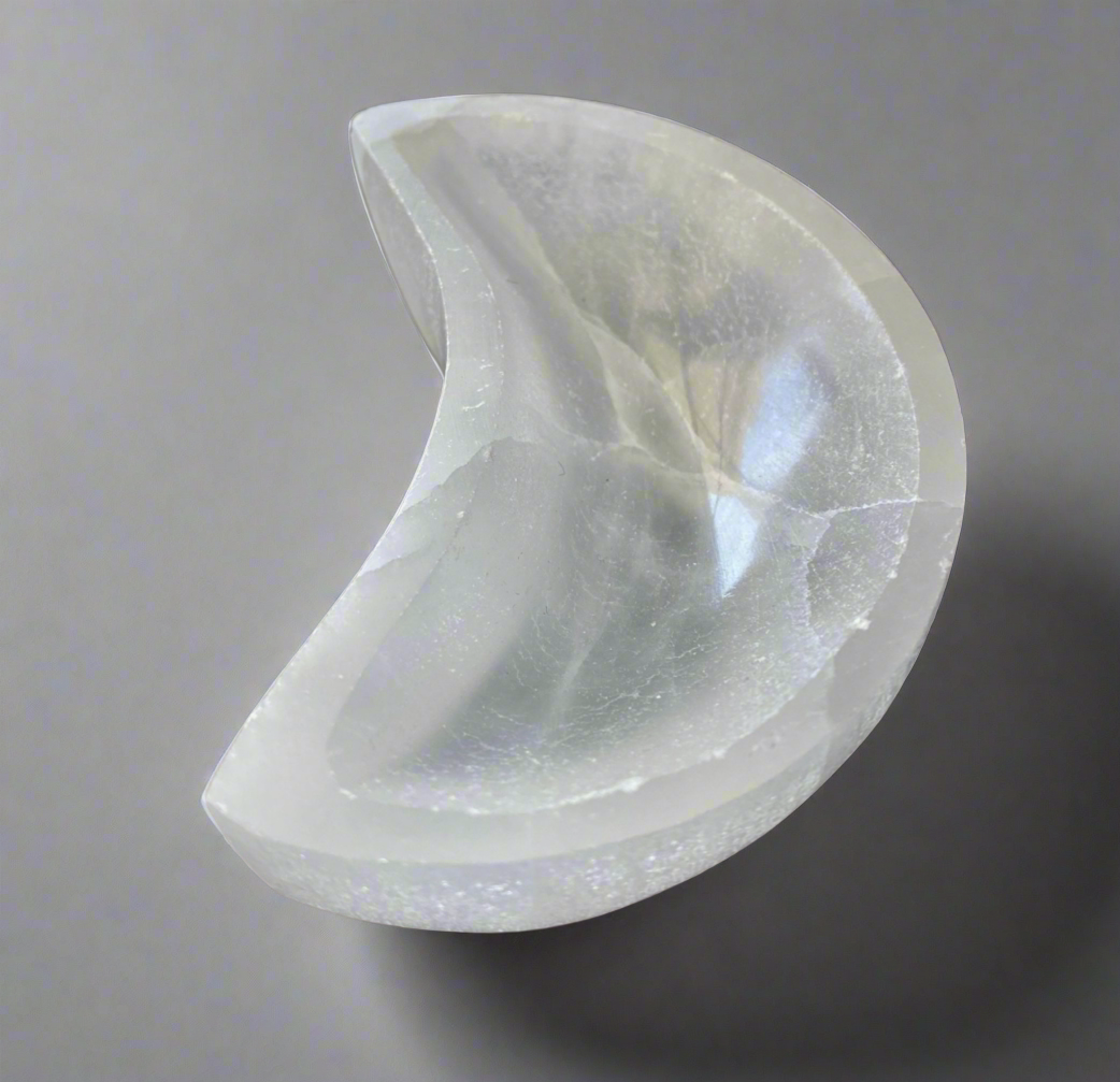 Selenite Crescent Moon Trinket Bowl