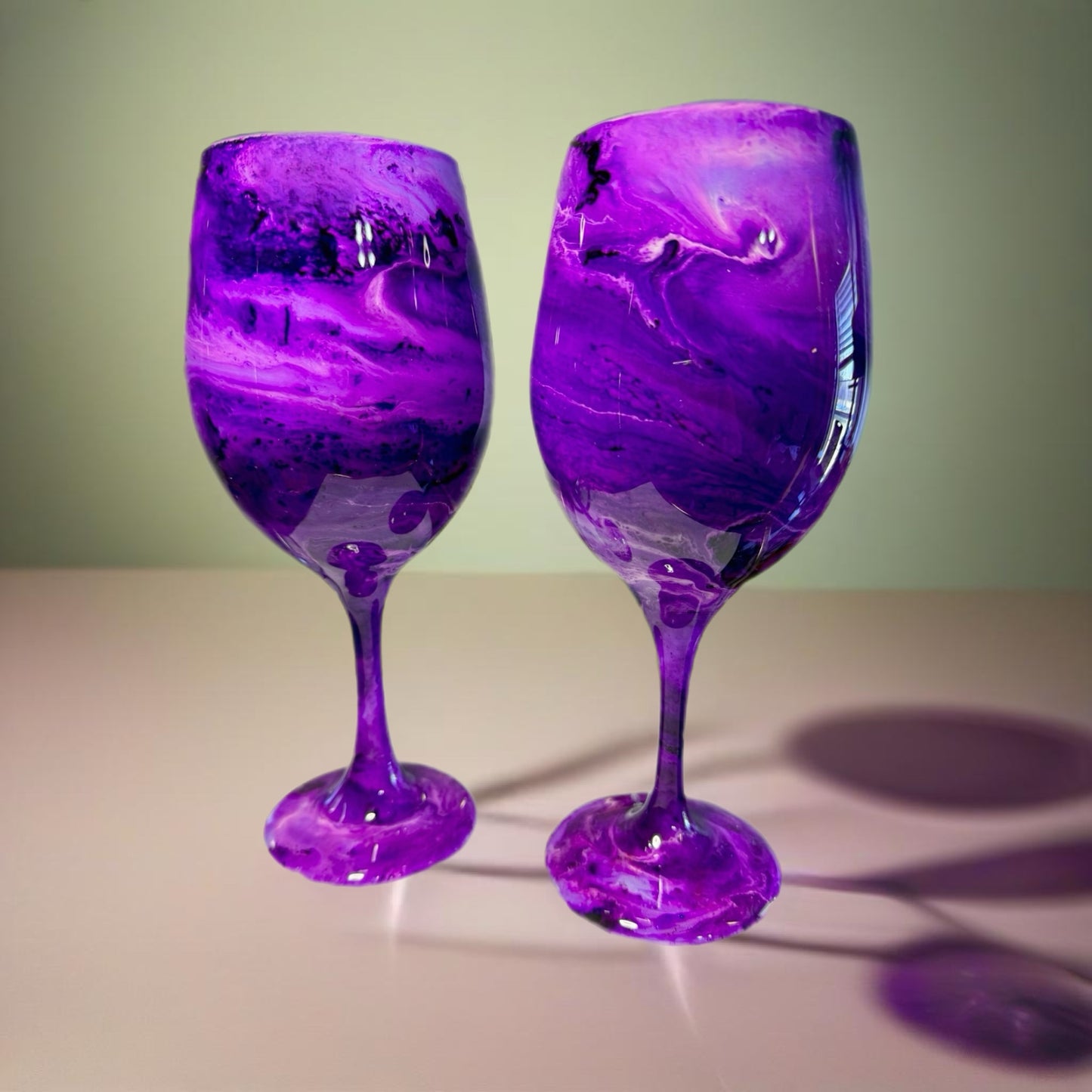 Purple and White Swirl Wine Glasses and Drinkware-Handmade
