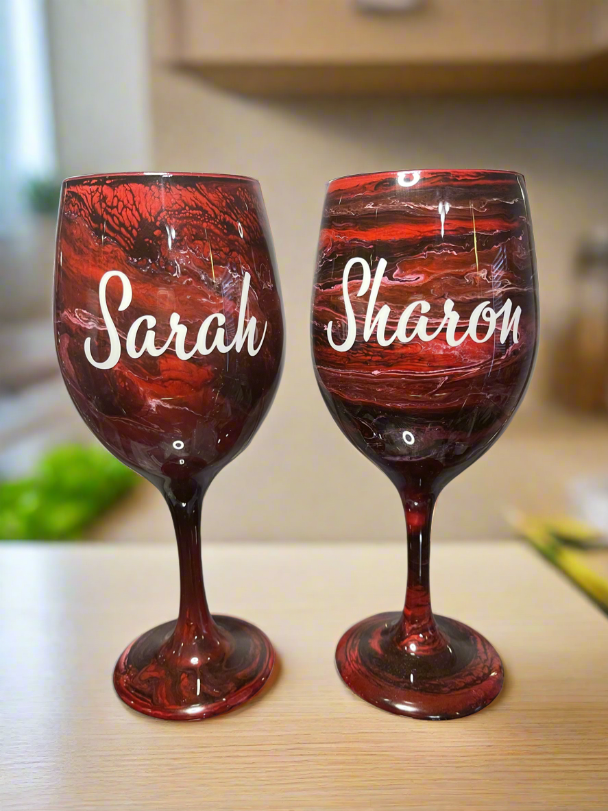 Red Swirl Swirl Wine Glasses and Drinkware-Handmade
