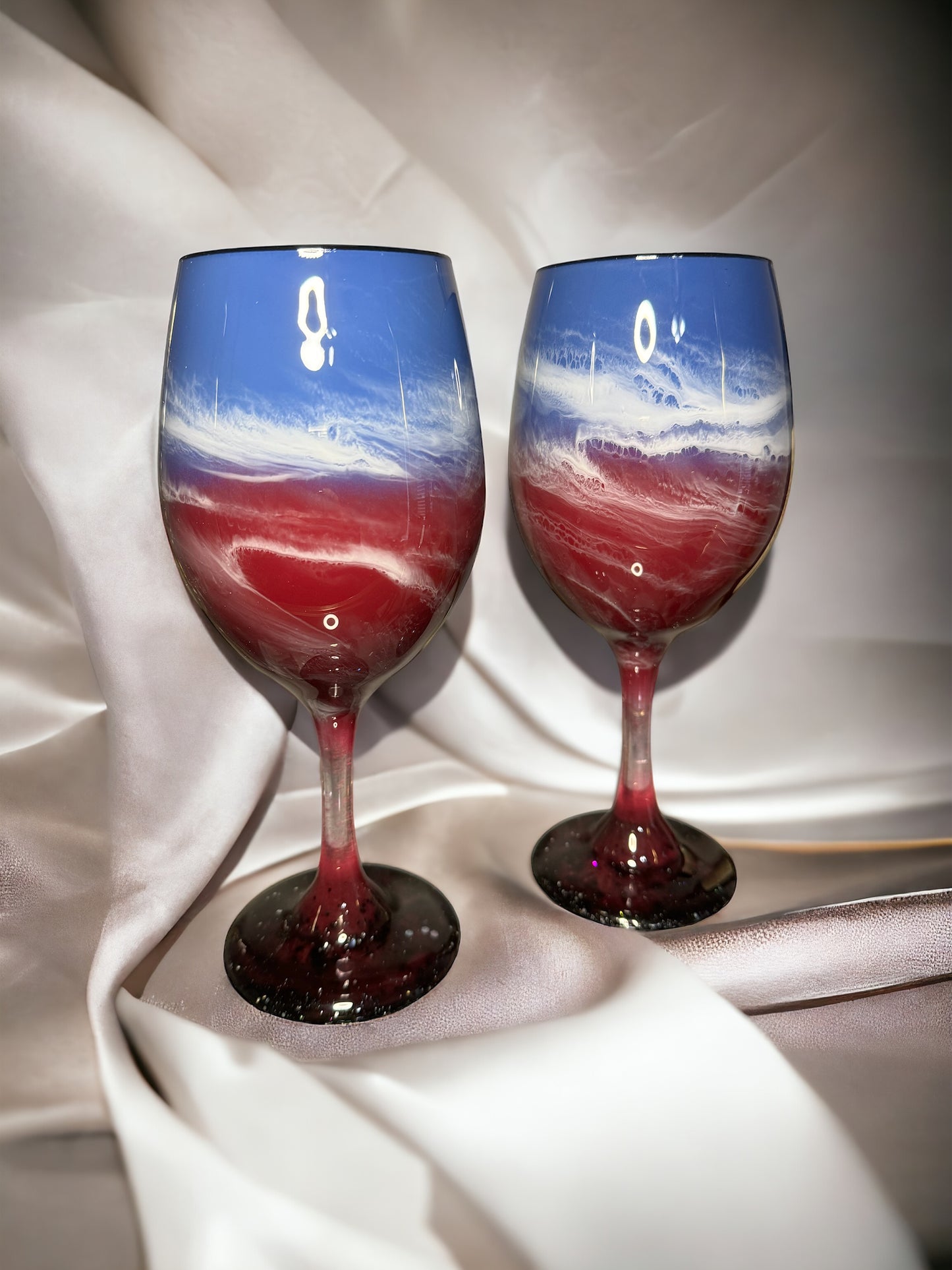 Red White & Blue Wine Glasses & Drinkware-Handmade