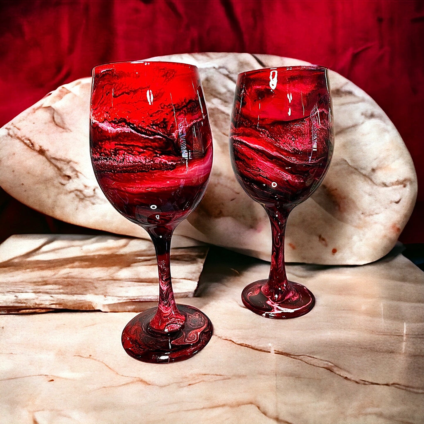 Red Swirl Swirl Wine Glasses and Drinkware-Handmade