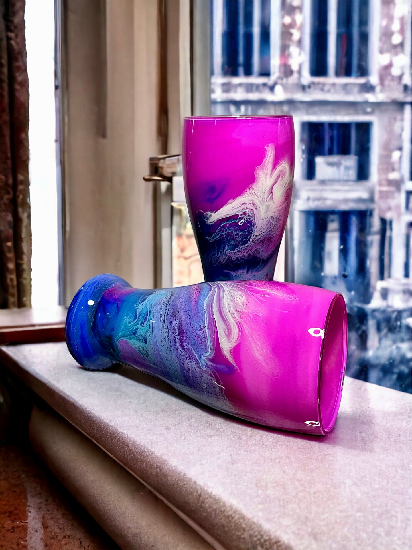Pink Purple and Blue Wine Glasses and Drinkware-Handmade