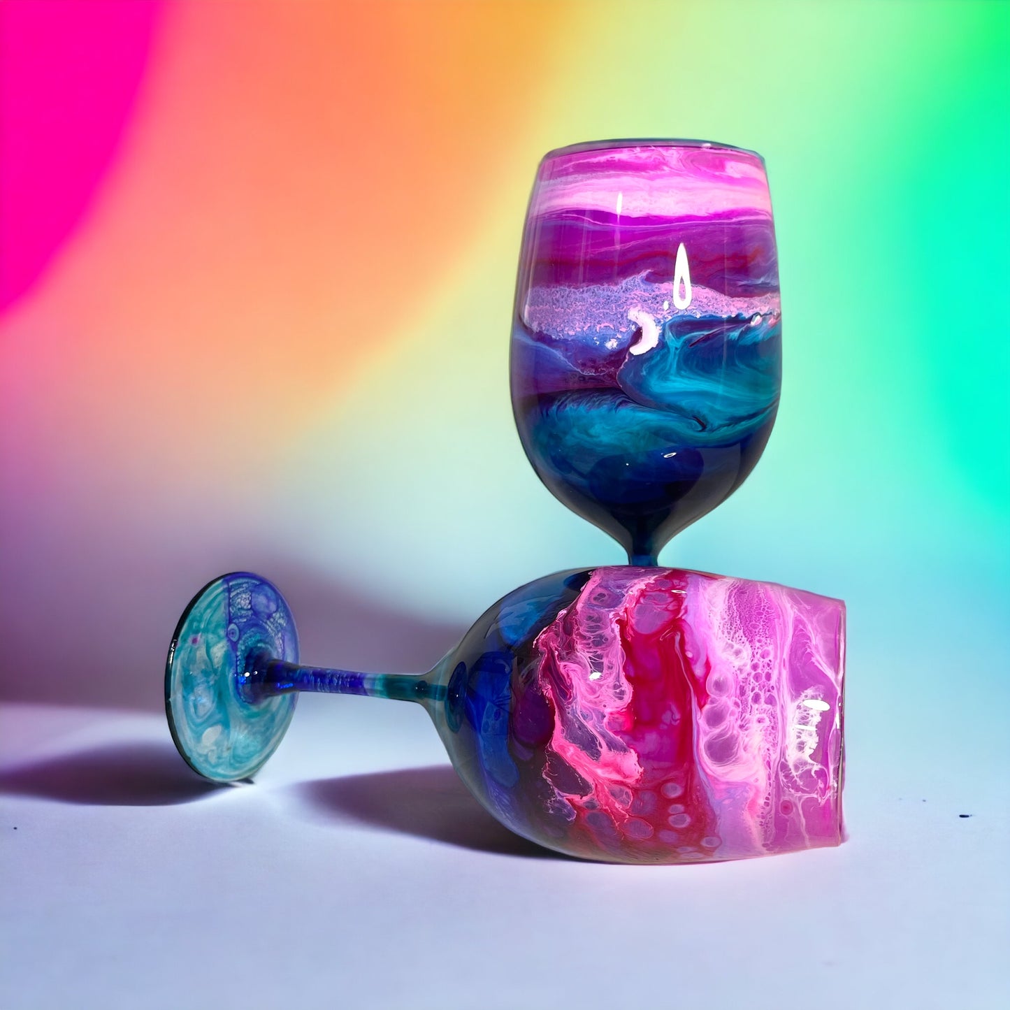 Pink Purple and Blue Wine Glasses and Drinkware-Handmade