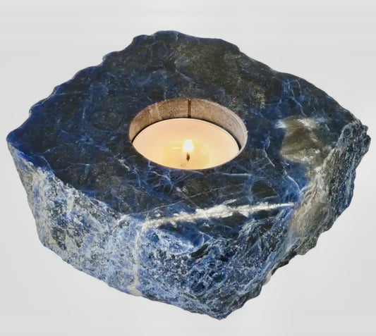 Blue Quartz Candleholder with Smooth Top