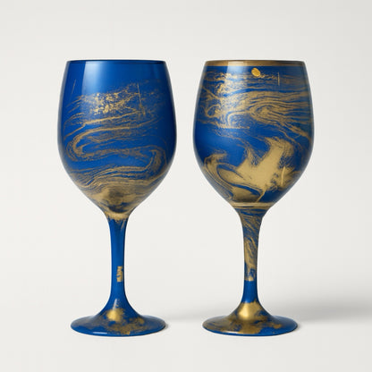 Artisan Lapis and Gold Wine Glasses & Drinkware