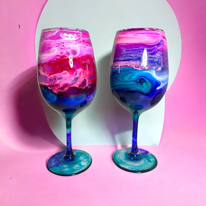 Pink Purple and Blue Wine Glasses and Drinkware-Handmade