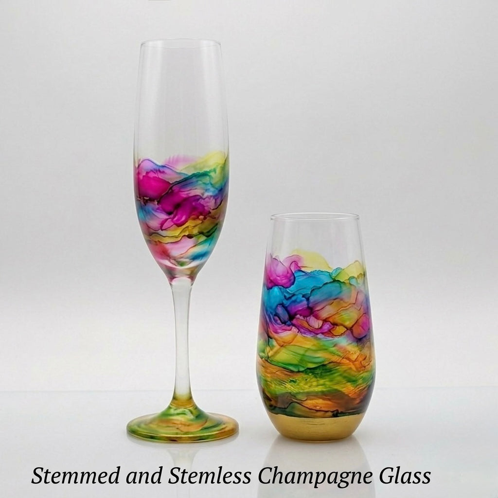 Aurora Marbled Collection Hand-Painted Glassware | Custom Wine, Champagne, Beer & Spirits Styles