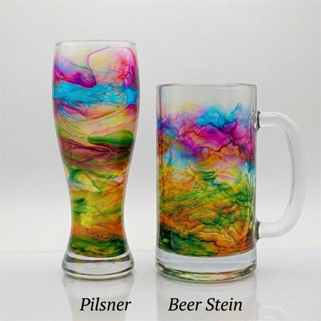 Aurora Marbled Collection Hand-Painted Glassware | Custom Wine, Champagne, Beer & Spirits Styles
