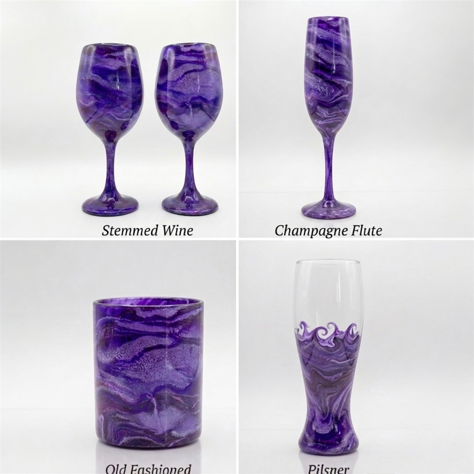 Amethyst Mist Hand-Painted Glassware | Custom Wine, Champagne, Beer & Spirits Styles