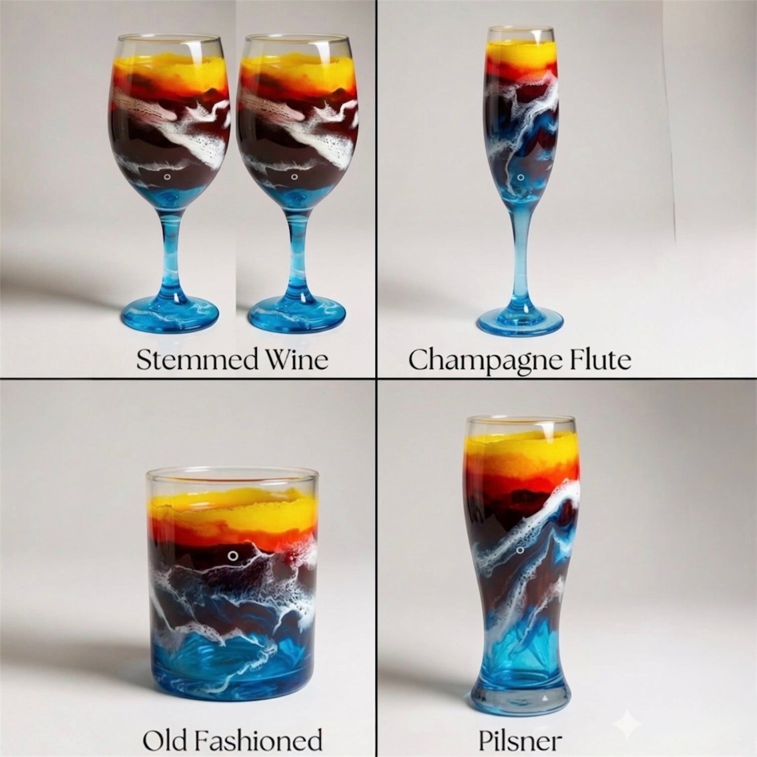 Gulf Afterglow Hand-Painted Glassware | Custom Wine, Champagne, Beer & Spirits Styles