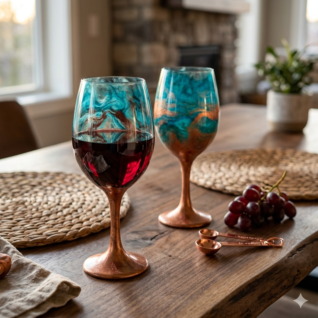 Coastal Copper Hand-Painted Glassware | Custom Wine, Champagne, Beer & Spirits Styles
