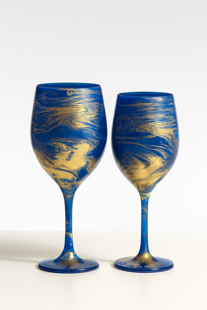 Artisan Lapis and Gold Wine Glasses & Drinkware