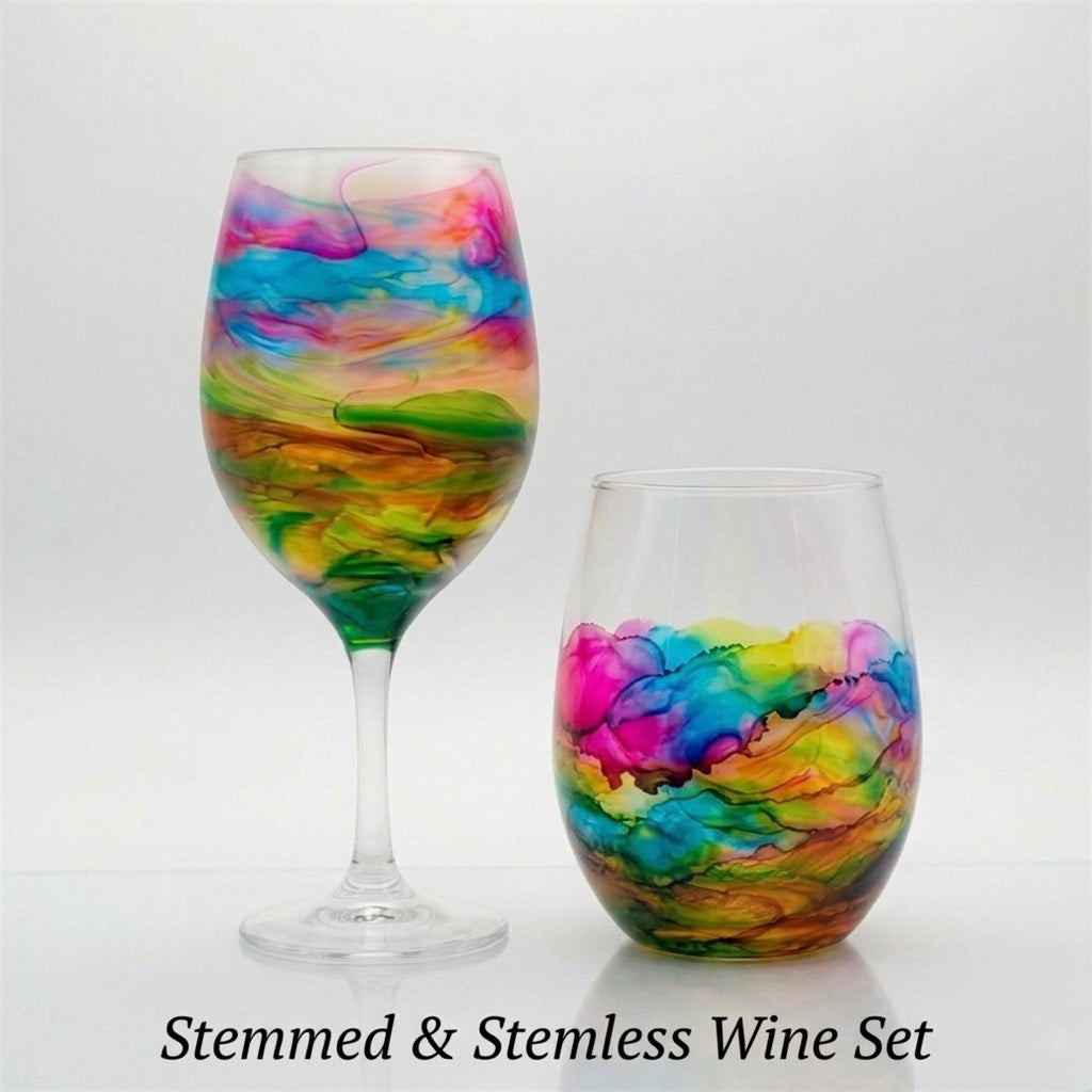 Aurora Marbled Collection Hand-Painted Glassware | Custom Wine, Champagne, Beer & Spirits Styles