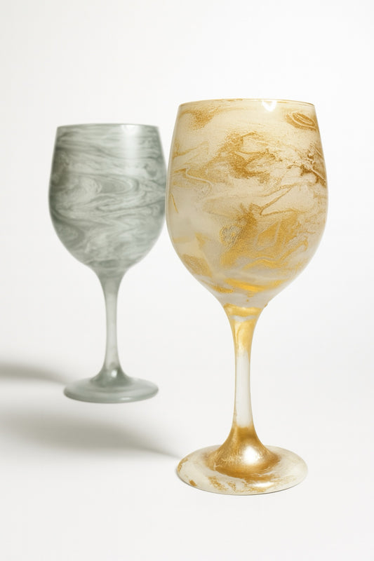 Artisan Platinum and Gilded Marble Wine Glasses & Drinkware