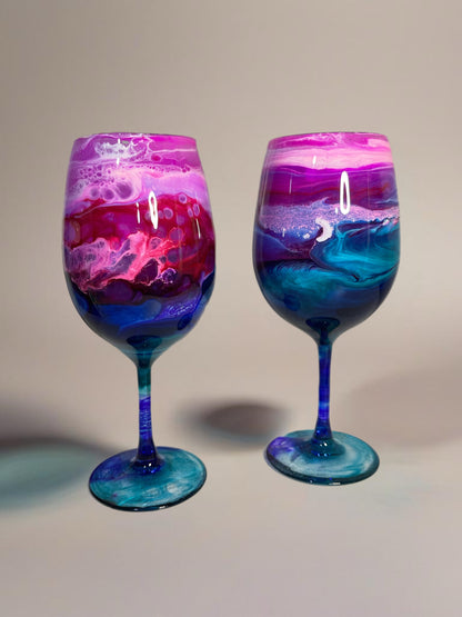 Pink Purple and Blue Wine Glasses and Drinkware-Handmade