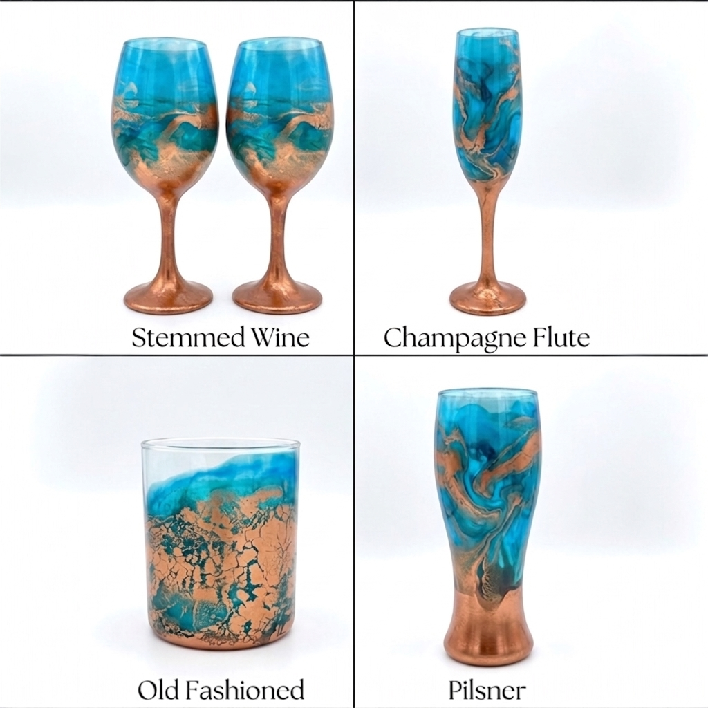 Coastal Copper Hand-Painted Glassware | Custom Wine, Champagne, Beer & Spirits Styles