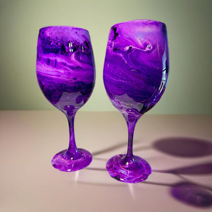 Purple and White Swirl Wine Glasses and Drinkware-Handmade