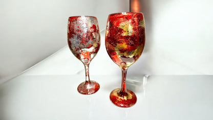 Red and Gold Flake Holiday Wine Glass & Drinkware-Handmade