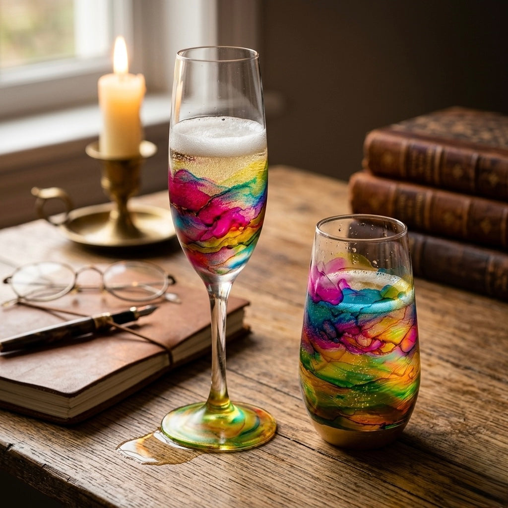 Aurora Marbled Collection Hand-Painted Glassware | Custom Wine, Champagne, Beer & Spirits Styles