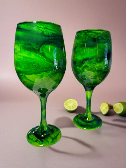 Green Swirl Wine Glasses and Drinkware-Handmade