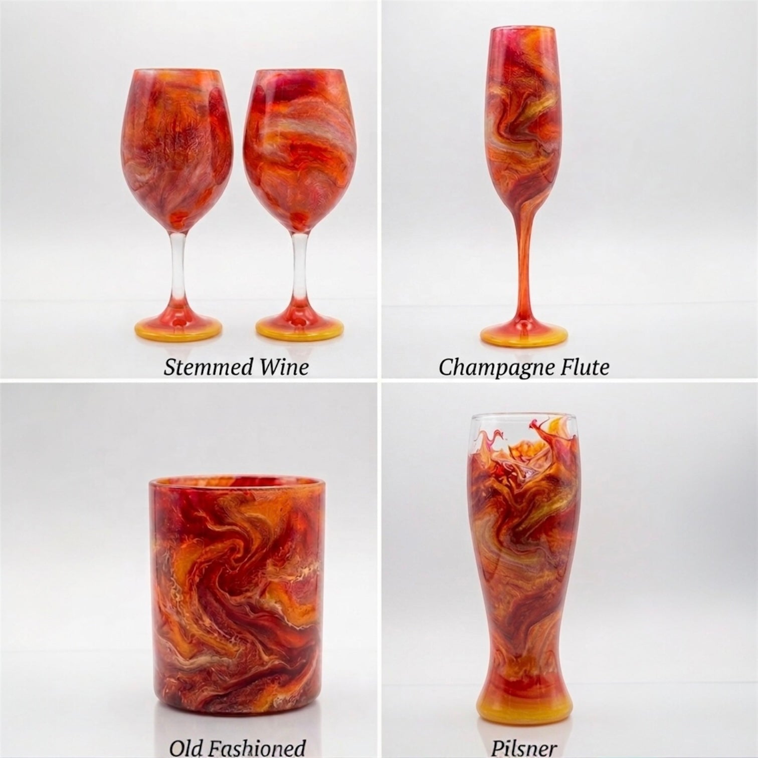 Solaris Ember Hand-Painted Glassware | Custom Wine, Champagne, Beer & Spirits Styles