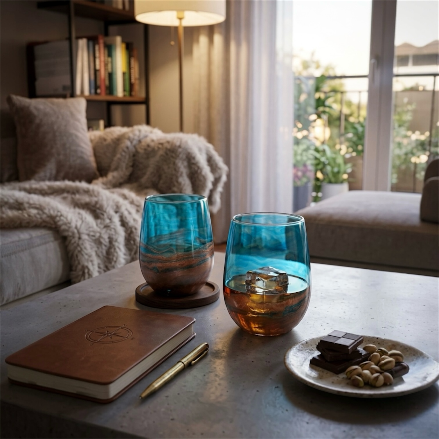 Coastal Copper Hand-Painted Glassware | Custom Wine, Champagne, Beer & Spirits Styles