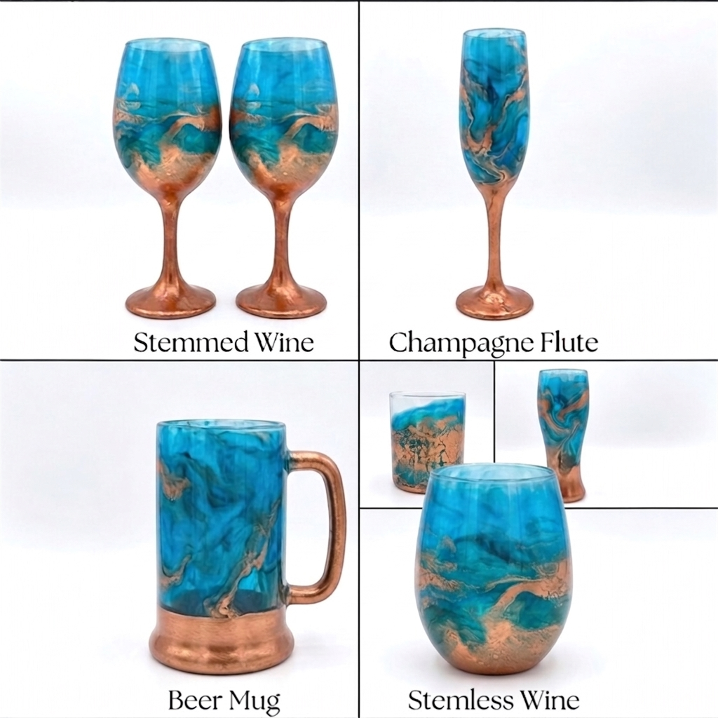 Coastal Copper Hand-Painted Glassware | Custom Wine, Champagne, Beer & Spirits Styles