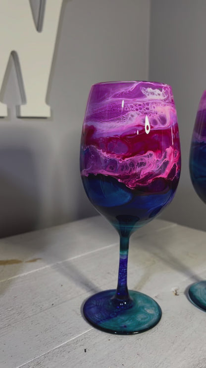 Pink Purple and Blue Wine Glasses and Drinkware-Handmade