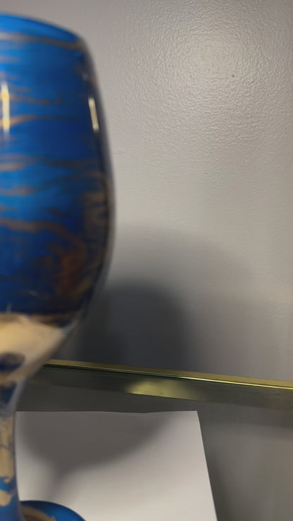 Blue and Gold Swirl Wine Glass-Handmade