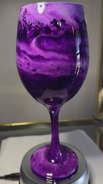 Purple and White Swirl Wine Glasses and Drinkware-Handmade