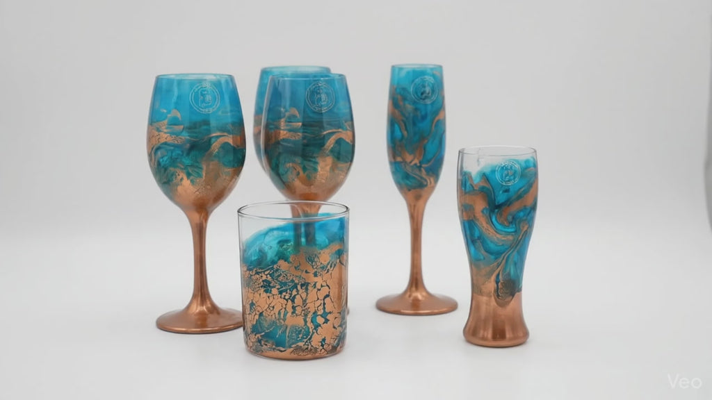 Coastal Copper Hand-Painted Glassware | Custom Wine, Champagne, Beer & Spirits Styles