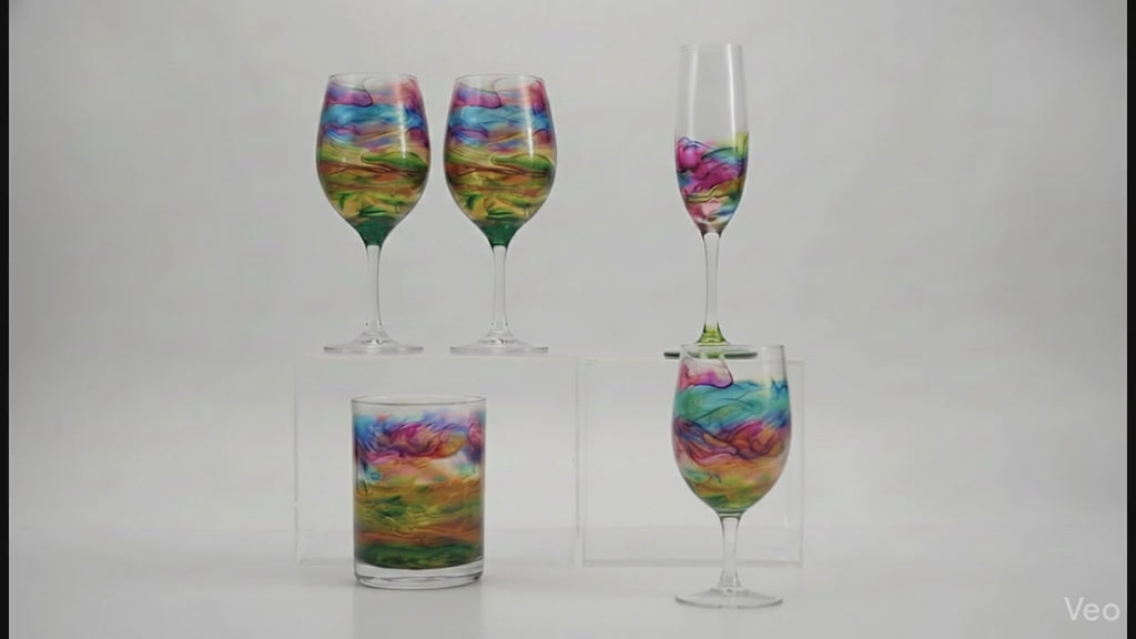 Aurora Marbled Collection Hand-Painted Glassware | Custom Wine, Champagne, Beer & Spirits Styles