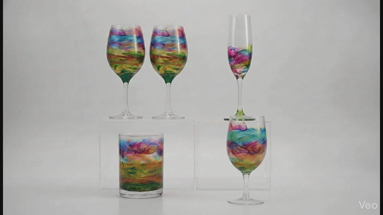 Aurora Marbled Collection Hand-Painted Glassware | Custom Wine, Champagne, Beer & Spirits Styles
